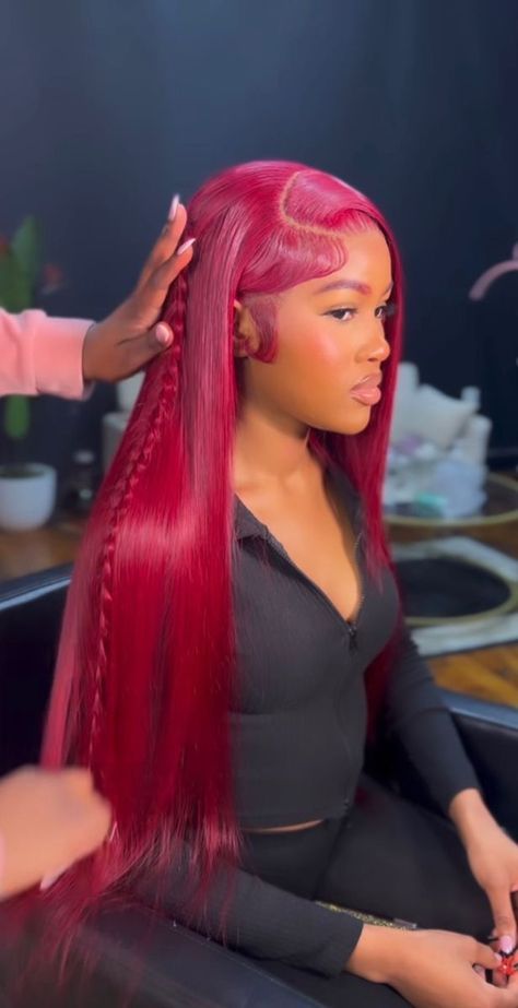 Burgundy Hair Black Women Wig, Md Hairstyles, Ruby Red Hair, Red Weave Hairstyles, Wine Red Hair, Glamour Hair, Frontal Wig Hairstyles, Quick Weave Hairstyles, Hair Done