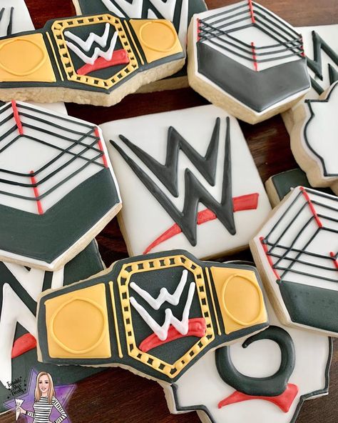 Twinkle Star Treats on Instagram: “WWE wrestling cookies! I love the little wrestling ring, so cute!  . . . #twinklestartreats #wwe #wwecookies #wrestling #wrestlingcookies…” Wrestling Cookies, Wwe Cookies, Wrestling Cookies Decorated, Wwe Desserts, Wrestling Birthday Party Ideas, Wwe Cookies Decorated, Wwe Wrestling Birthday Party Ideas, Wwe Birthday Party Ideas, Wwe Birthday Party Ideas Decoration