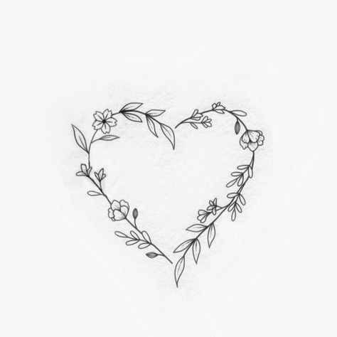 Matching Heart Flower Tattoos, Little Tattoo Ideas Female, Small Floral Heart Tattoo, Heart Shaped Flowers Tattoo, Heart Made Of Flowers Tattoo, Flowers Heart Tattoo, Pretty Heart Tattoos, Heart Wreath Tattoo, Small Floral Tattoo Design