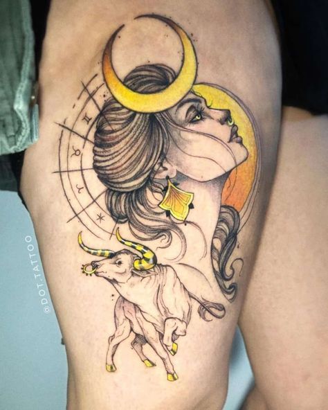 SOURCE Taurus Quotes Tattoo, Tattoos For Grandparents Meaningful Alive, Taurus Goddess Tattoo, Taurus Symbol Tattoo, Taurus Bull Tattoos, Half Sleeve Tattoo Stencils, Bull Skull Tattoos, Taurus Tattoo, Mystical Tattoos