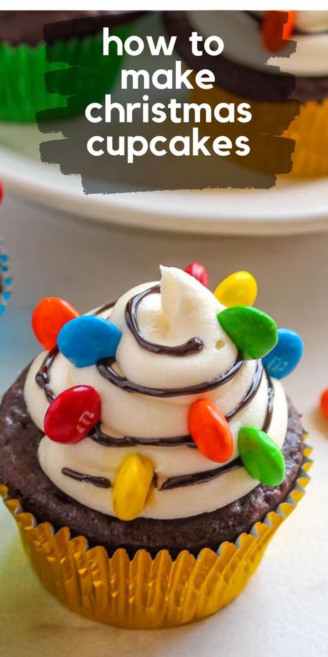 Christmas Tree Lights Cupcakes, Christmas Tree Light Cupcakes, Cupcake Ideas For Christmas, Christmas Ornament Cupcakes, Easy Christmas Cupcake Recipes, Christmas Lights Cupcakes, Christmas Cupcake Ideas Decoration, Easy Christmas Cupcakes For Kids, Christmas Light Cupcakes