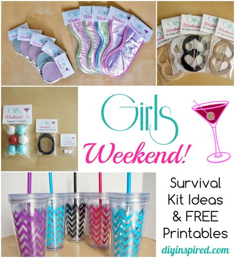 DIY Welcome Bags - Girls Weekend Survival Kit. DIY Bachelorette Party Favor Ideas FREE Printable - #printable #bacheloretteparty #partyfavor * plus links for free printables and DIY favour bag tutorial. Bachelorette Party Favors Diy, Diy Bachelorette, Bachelorette Diy, Printable Gifts, Party Favor Ideas, Girls Weekend Gifts, Girls Trip Gifts, Bachelorette Party Favor, Diy Bachelorette Party