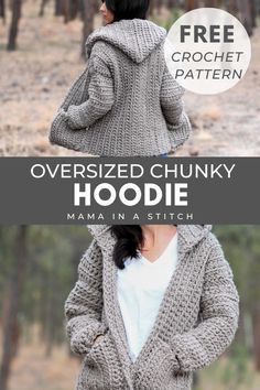 Chunky Hoodie, Mama In A Stitch, Chunky Yarn Crochet, Crochet Sweater Free, Crochet Cardigan Pattern Free, Crochet Hoodie, Gilet Crochet, Crochet Cardigan Sweater, Crochet Sweater Pattern Free