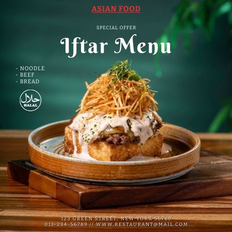 Raya Food Photography, Golden Lamian, Menu Ramadan, Restaurant Instagram Post, Insta Grid, Instagram Restaurant, Restaurant Template, Restaurant Flyers, Instagram Template Free