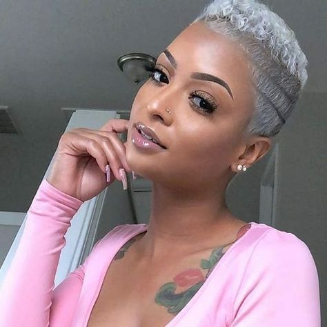 Short Natural Haircuts, Short Hair Designs, Black Hair Short Cuts, Short Shaved Hairstyles, Shaved Hair Designs, Silver Blonde Hair, Natural Hair Cuts, Meagan Good, Tapered Hair