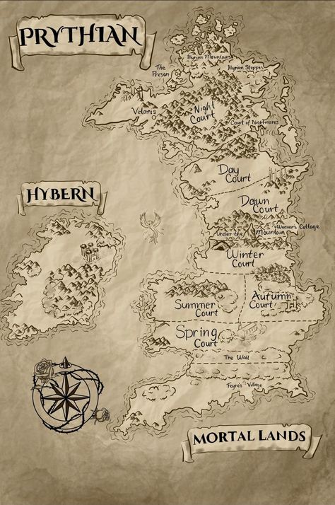 Map Of Acotar, Pyrithian Map Acotar, Tog Map, Map Of Prythian, Acotar Illustration, Book Maps, Prythian Map, Acotar Map, Acotar Poster