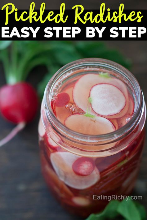 Fridge Pickles, Quick Pickled Radishes, Pickled Radish, 4 Ingredient Recipes, Quick Pickled, Radish Recipes, Pickled Carrots, Pickled Radishes, Snack Platter