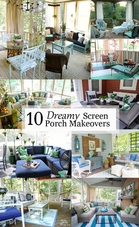 These 10 Dreamy Screen Porch Makeovers will inspire you to re-imagine and update your screened-in porch and turn it into your very own peaceful retreat, no matter the season. Lanai Decorating, Screen In Porch, Back Porch Makeover, Screened In Porch Furniture, Screened In Porch Diy, Porch Diy, Screened Porch Decorating, Screened Porch Designs, Building A Porch