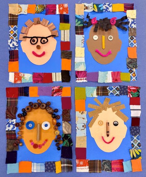 Year 1 Self Portraits, Kindergarten Self Portrait Art Project, Self Portraits Prek, Multi Cultural Art Projects For Preschool, Self Portrait Craft Kindergarten, Self Portrait Art Preschool, Collage Art Kindergarten, Construction Paper Self Portrait Kindergarten, Collage Art For Preschoolers