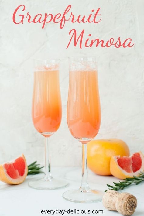 Grapefruit mimosa is champagne (or prosecco) mixed with grapefruit juice that has been flavored with fresh rosemary. It's an easy drink that is sure to impress! #mimosa #grapefruit #newyearsevedrink #newyearsevecocktail Amaretto Drinks Recipes, Best Christmas Punch Recipe, Amaretto Drinks, Grapefruit Mimosa, Mimosa Drink, Champagne Cocktails, Mimosa Recipe, Christmas Punch Recipes, Best Champagne