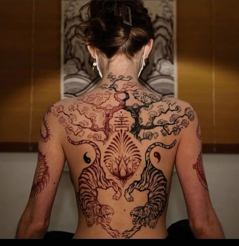 Back tattoo #SleepAids #SleepTech #Sleep #Snoring Tato Irezumi, Japanese Tattoo Women, Tree Tattoo Back, Japanese Back Tattoo, Backpiece Tattoo, Torso Tattoos, Back Piece Tattoo, Irezumi Tattoos, Red Ink Tattoos