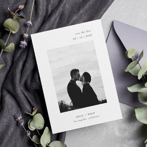 $ 2.92 | Ultra Minimal Modern Typography Photo Wedding #photo wedding save the date #simple save the date invitations #minimal #modern #typography #simple #black and white #monochrome #polaroid save the date #engagement announcement Save The Date Simple, Simple Save The Date, Wedding Announcement Cards, Black And White Wedding Invitations, Modern Save The Dates, Save The Date Photos, Simple Invitation, Minimalist Wedding Invitations, Photo Wedding Invitations