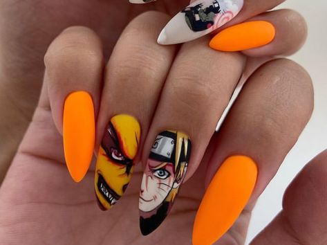 Naruto Nail Art Designs, Anime Nails Art Naruto, Gaara Nails Designs, Naruto Themed Nails, Anime Nails Naruto, Naruto Nails Designs, Naruto Nail Art, Manga Nails, Naruto Nails