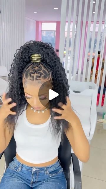 Feed In Ponytail Braids With Curls, Brides With Ponytails, Boho Ponytail Braid, Braids With Ponytail Hairstyles, Ponytail Hairstyles For Black Women With Bangs, Curly Hair Ponytail Black Women, Hair Braided Into Ponytail, Ponytail Hairstyles For Black Women Weave, Braids Ponytail For Black Women