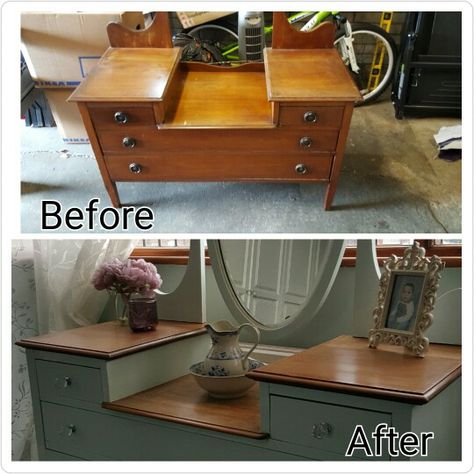 Before and after dressing table Dressing Table Renovation, Dressing Table Vanity, Mid Century Modern Dresser, Reinvent Yourself, Brown House, Furniture Flips, Vanity Desk, Modern Dresser, Dressing Tables