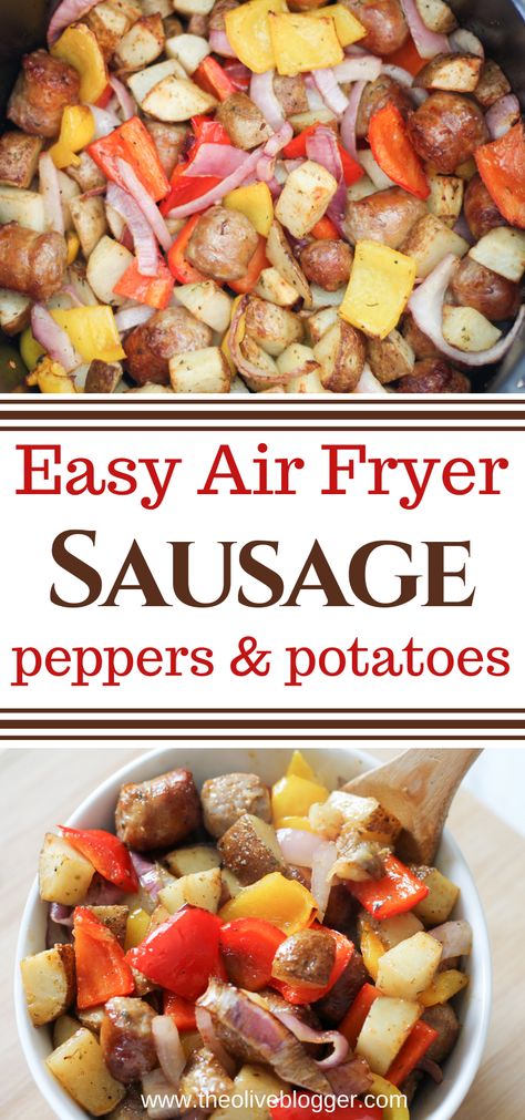 Air Fryer Sausage And Veggies, Italian Sausage Air Fryer Recipes, Air Fryer Sausage And Potatoes, Air Fryer Sausage And Peppers, Italian Sausage And Potatoes, Sausage Potatoes And Peppers, New Air Fryer Recipes, Mini Potatoes, Potato Dinner