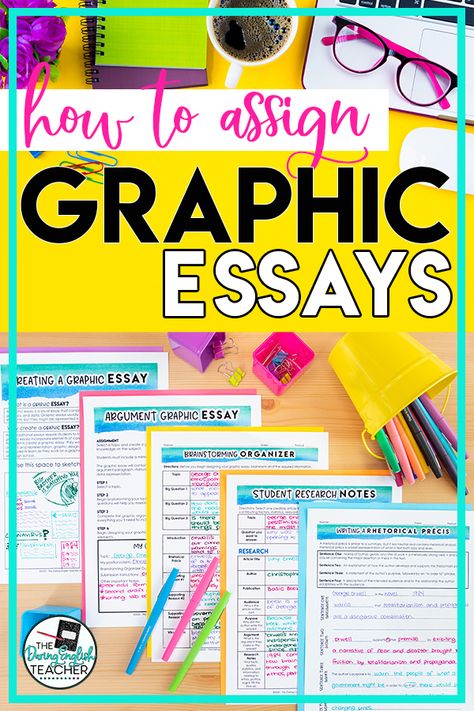 Assigning a graphic essay in your middle school ELA or high school English classroom will be your never favorite essay writing and multimedia ELAR project! #teacher #essay #teachingwriting #highschoolEnglishideas #highschoolEnglishprojects #highschoolEnglish #graphicessay English Art Projects High School, Teaching Writing High School, High School English Teacher Aesthetic, High School Esl Classroom, English Project Ideas For High School, Writing Projects Middle School, Graphic Essay, English Teacher Classroom, 10th Grade English