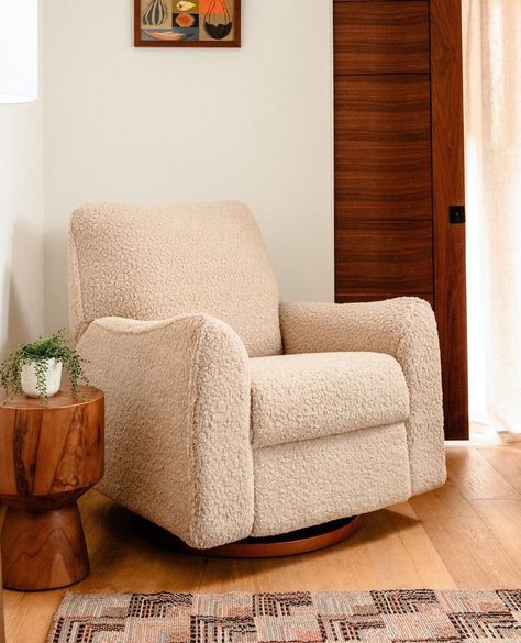 Meet the coziest spot in the house! The Sunday Power Swivel Glider is a new addition to our nursery seating category with oversized silhouettes, cozy shearling upholstery, plush cushioning, and a supportive backrest. The absolute perfect chair to make it your everyday spot to unwind with your babe.⁠ ⁠ ✨FREE SHIPPING✨ This item is eligible for our Everyday Free Shipping. Tap image or click link in bio for details⁠ Dark Wood Nursery, Baby Glider, Nursery Seating, Beige Nursery, Wood Nursery, Glider Recliner, Swivel Glider, Power Recliner, Modern Seating