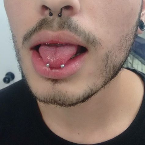 Snake Eyes Tongue Piercing, Snake Eyes Piercing, Guys Ear Piercings, Snake Bite Piercing, Men's Piercings, Eye Piercing, Aesthetic Memes, Face Piercings, 4 Tattoo