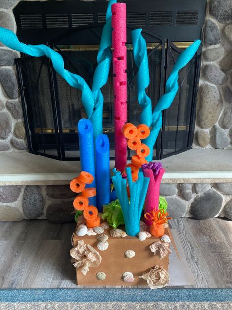 Avatar Birthday Party Decorations, Under The Sea Parade Float Ideas, Under The Sea Float, Underwater Trunk Or Treat Ideas, Coral Reef Trunk Or Treat, Under The Sea Dramatic Play, Under The Sea Homecoming Theme, Under The Sea Door Decorations, Pool Noodles Coral Reef