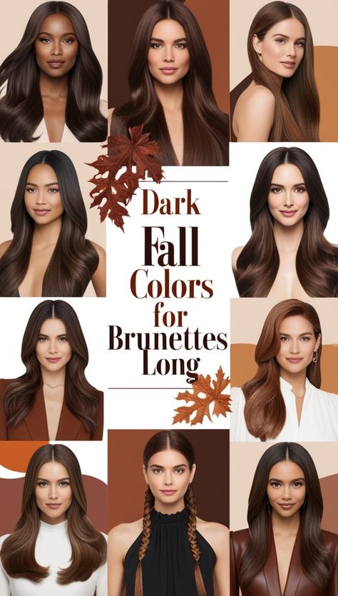 Dark Fall Hair Colors For Brunettes Long Deep Autumn Color Palette Hair, Subtle Auburn Highlights, Deep Autumn Hair, Dark Autumn Hair Color, Trending Dark Hair, Chestnut Balayage, Fall Hair Colors For Brunettes, Dark Hair Colors, Rich Brown Hair