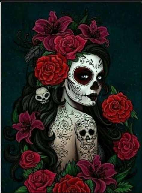 Sugar Skull Art Drawing, Gothic Tapestry, Catrina Tattoo, Sugar Skull Artwork, Sugar Skull Girl, Mexican Culture Art, Frida Art, Day Of The Dead Art, Skull Art Drawing