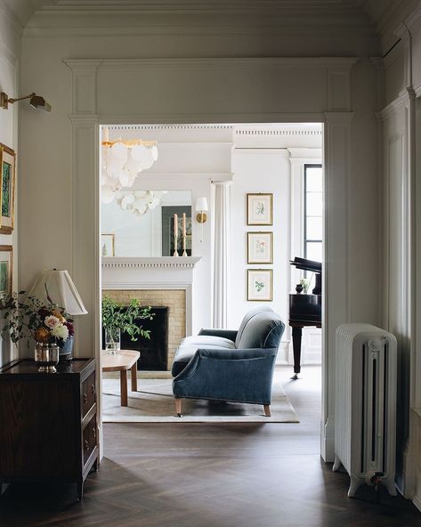 Stoffer Home on Instagram: “Our Margeaux Sofa is the star of this living room. The light blue velvet is ther perfect accent color while still acting as a neutral, and…” Jean Stoffer Design, Jean Stoffer, Design Hall, Interior Windows, The Madison, Historic Home, A Living Room, House Inspo, Interior Design Trends