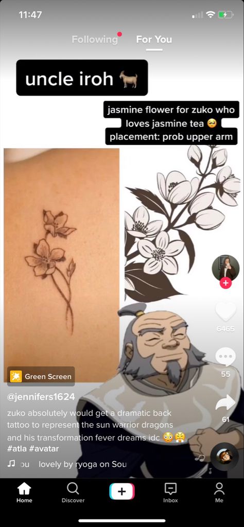 Subtle Atla Tattoos, Subtle Avatar The Last Airbender Tattoo, Avatar The Last Airbender Inspired Tattoos, Suki Tattoo, Atla Tattoo Ideas, Uncle Iroh Tattoo Ideas, Small Atla Tattoo, Uncle Iroh Tattoo, Zuko Tattoo