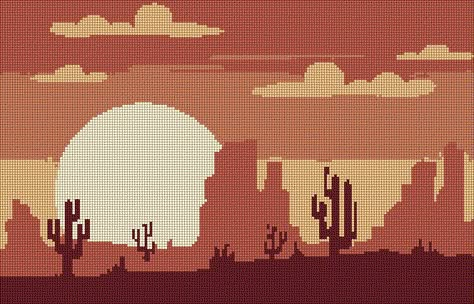 Cactus Alpha Pattern, Western Alpha Pattern, Landscape Alpha Pattern, Pixel Art Scenery, Pixel Macrame, Crochet Painting, Cactus Silhouette, Nature Road, View Scenery