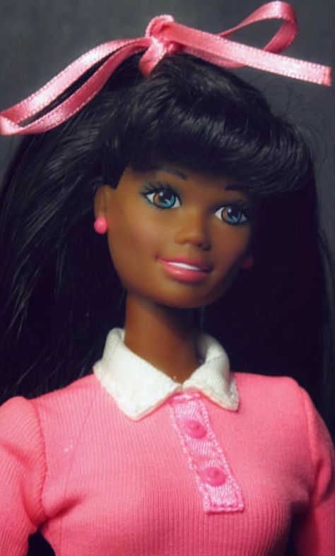 Christie Barbie, Black Barbie Doll Aesthetic, Christie Barbie Doll, Gothic Barbie Aesthetic, Black Barbie Doll, Black Barbie Aesthetic, Barbie Painting, Life Size Barbie, Barbie 90s