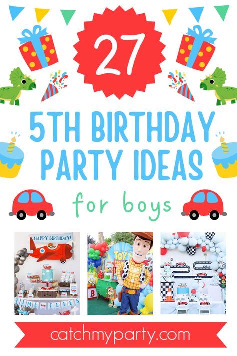 Planning a memorable 5th birthday party for your little boy? We've got you covered with an exciting array of fun themes that are sure to make his day unforgettable and a delight for all young children attending. See more party ideas and share yours at CatchmyParty.com Boys 5th Birthday Theme, 5th Birthday Themes Boy, 5th Birthday Boy Themes, 5 Birthday Party Ideas Boys, Boys 5th Birthday Party Ideas, 5th Birthday Ideas For Boys Themes, 5 Year Birthday Party Ideas, 5th Birthday Ideas For Boys, Boys 5th Birthday