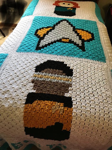 Ravelry: nanapatlee's Star Trek NG Blanket Nerdy Crochet Blanket Patterns, Star Trek Granny Square, Star Trek Knitting Patterns, Star Trek Christmas Tree, Star Trek Crochet Patterns, Star Trek Crochet Patterns Free, Star Trek Pixel Art, Star Trek Knitting, Crochet Star Trek