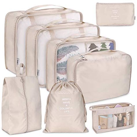 Packing Cubes for Travel, 8Pcs Compression Travel Cubes Set Foldable Suitcase Organizer Lightweight Luggage Storage Bag (Beige). For product & price info go to:  https://all4hiking.com/products/packing-cubes-for-travel-8pcs-compression-travel-cubes-set-foldable-suitcase-organizer-lightweight-luggage-storage-bag-beige/ Curls Products, Travel Luggage Organization, Luggage Storage Bag, Suitcase Organization, Travel Cubes, Packing Luggage, Packing Organizers, Bag Clothes, Cable Storage