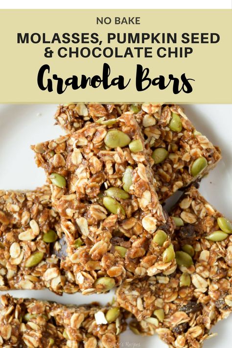 Molasses and Pumpkin Seed No Bake Granola Bars Bake Granola Bars, No Bake Granola, Molasses Recipes, No Bake Granola Bars, Hiking Snacks, Baked Granola, Blackstrap Molasses, Hiking Food, Peanut Butter Pumpkin