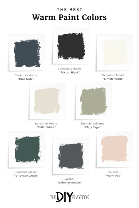 The best warm paint colors. I've tried to create a cohesive warm paint color palette in our house. Here are all of the paint colors we have in every single room of our home. From sage green, to warm whites, dark navy and more! #paintcolors #paint Whole House Paint Scheme Dark Green, Green Paint Colors Lowes, White Oak Floors And Paint Colors, Color Palette For Sage Green, Dark Green Paint Palette, Dark Green Paint Color Palette, Sage Green Dark Blue Color Palette, Sage Green Paint Palette, Paint Colors That Go With Sage Green