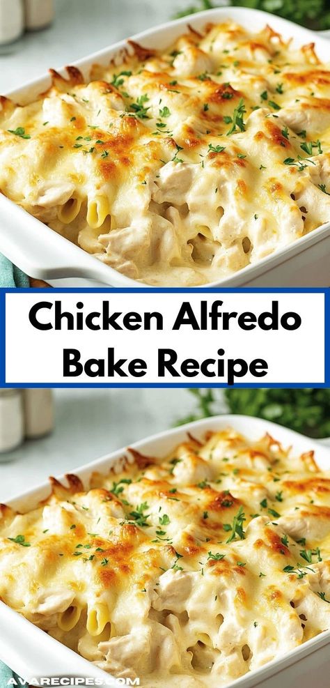 Looking for a comforting dish that the whole family will love? This Chicken Alfredo Bake Recipe is a creamy delight that combines tender chicken and pasta, making it a perfect choice for easy dinner ideas. Gluten Free Chicken Alfredo Bake, Baked Chicken Alfredo Pasta Recipes, Chicken Alfredo Gnocchi Bake, Alfredo Baked Chicken And Pasta, Easy Chicken Alfredo Casserole Recipes, Easy Chicken Alfredo Lasagna Recipe, Chicken Alfredo Crockpot Recipes Easy, Chicken Alfredo Rotisserie, Easy Chicken Dishes 3 Ingredients