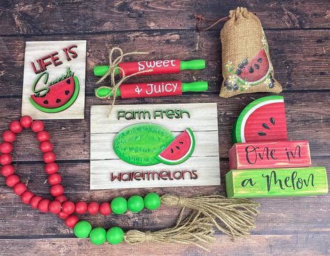 Watermelon Decorations, Diy Tray Decor, Watermelon Diy, Watermelon Crafts, Summertime Crafts, Watermelon Decor, Tiered Tray Diy, Amazon Influencer, Summer Signs