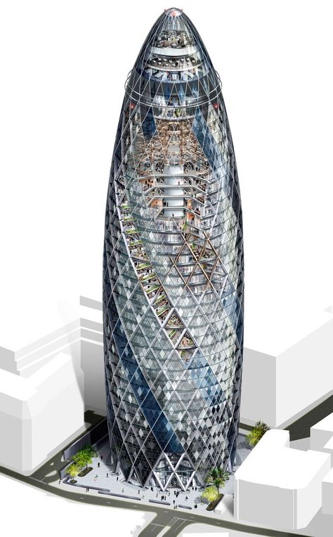 Foster + Partners made this cutaway of the Gherkin to highlight the London building's double-skin facade and show what it's like inside. Gherkin London, The Gherkin, Architecture London, London Buildings, Architecture Models, Sustainable Building, Foster Partners, Geometric Architecture, Norman Foster