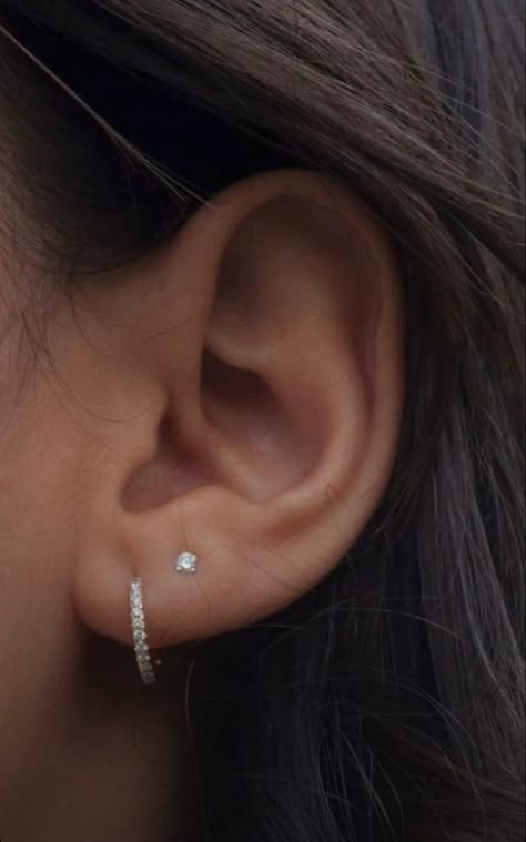 Earring For Two Holes, Earring Inspo 2 Holes, 2 Piercings Ear Ideas Silver, Ear Second Piercing, 2nd Ear Piercing Ideas Silver, Ear Piercings Second Hole, Ear Piercing Ideas Lobe, 2 Piercing Ear, First And Second Ear Piercings