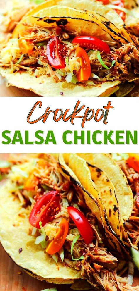 This Crock Pot Salsa Chicken recipe is versatile, delicious, and made with just 3-ingredients! It’s a flavor-loaded dish that will quickly become your go-to when it’s time to serve up your favorite Mexican dishes like tacos, nachos, burrito bowls and salads Crock Pot Salsa Chicken, Crock Pot Salsa, Salsa Chicken Recipe, Salsa Chicken Crockpot, A Southern Soul, Slow Cooker Chicken Tacos, Mexican Chicken Recipes, Chicken Tacos Crockpot, Salsa Chicken