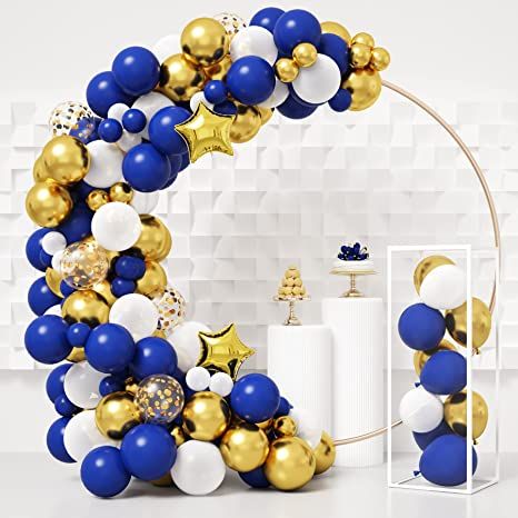 Amazon.com: RUBFAC 154pcs Royal Blue Gold Balloons Garland Arch Kit, Royal Blue Metallic Gold White Balloons with Star Foil Balloons for Graduation Birthday Baby Shower Party Supplies Decorations : Toys & Games Royal Blue And White Balloon Garland, Royal Blue Balloons Decoration, Blue Gold Balloons, Sports Banquet, Holiday Balloons, Balloons Arch, Balloon Kit, Garland Arch, Royal Blue And Gold