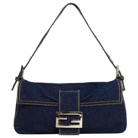 Denim Baguette Bag, Fendi Baguette Bag, Fendi Shoulder Bag, Bag Logo, W Logo, Vintage Fendi, Canvas Crossbody Bag, Baguette Bag, Pretty Bags