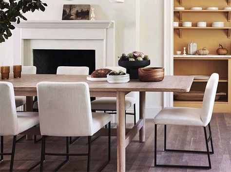 Cozy Inn, Modern Farmhouse Table, Expandable Dining Table, Dining Table Design, Step Inside, Key Details, Side Chairs Dining, Extendable Dining Table, Upholstered Seating