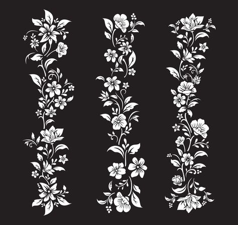 Motif Vector, Tiger Snake, Snake Illustration, Henna Stencils, Black And White Flower, Floral Border Design, Flower Stencil, Temporary Tattoo Designs, Black And White Flowers