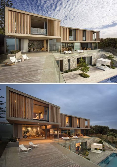 A Natural Palette Of Earth Tones Runs Through This Home Overlooking The Ocean Modern Hillside House, Africa House, Modern Tropical House, A Modern House, Hillside House, Natural Palette, Concrete House, Container Homes, Modern Houses