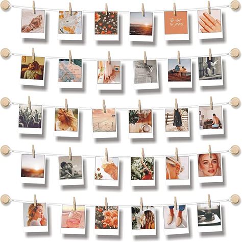 Amazon.com - BIZYAC Hanging Photo Display Room Wall Decor - Sculptural Picture Frames Collage - 5 Strings with 30 Clips - 3M Self Adhesive Hooks - No Holes Drilling - 30 x 30 inch - Instant Photo Display, Picture Frames Collage, Hanging Photo Display, Beautiful Dorm Room, Frames Collage, Display Room, Photo Wall Hanging, Clip Picture Frame, Photo Wall Display