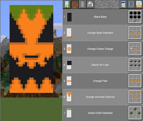 Halloween Minecraft Banners, Minecraft Flags Banners, Cool Banner Designs Minecraft, Cool Minecraft Banners, Mc Banner, Minecraft Banner Patterns, Minecraft Pumpkin, Banner Patterns, Pumpkin Banner