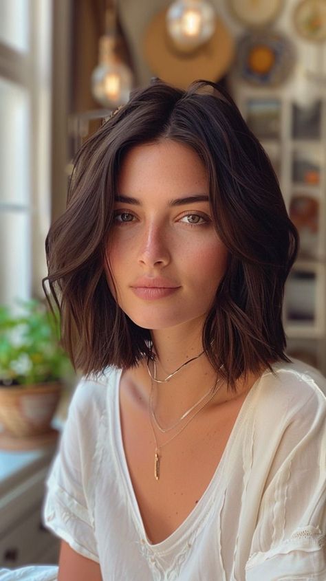 Trending Summer Hair 2024, Short Hairstyle Women Brown, Summer 2024 Hair, 2024 Summer Hair Trends, Hair Trends 2024, Dark Bob, Tree Photoshop, Rambut Brunette, Glitzy Glam