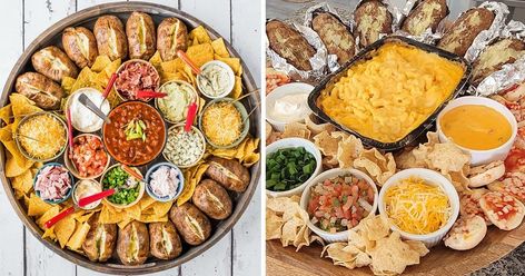 Potato Platter, Dinner Boards, Potato Board, Baked Potato Dinner, Baked Potato Bar, Dinner Board, Party Boards, Board Night, Snack Boards