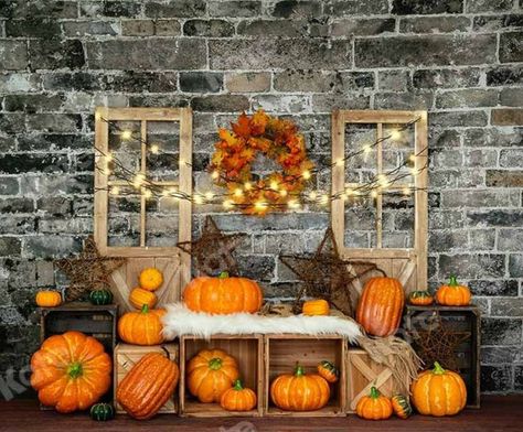 Click our Affiliate here: https://bit.ly/47eTXhZ Immerse yourself in the enchanting ambiance of autumn with our Fall Pumpkin Backdrop Brick Light design. As the golden leaves gently cascade from the trees, our meticulously crafted pumpkin backdrop sets the stage for a cozy and charming scene. #teelieturner #fashion #lifestyle #homedecor #thanksgivingdecor Pumpkin Backdrop, Light For Photography, Fall Backdrops, Rustic Pumpkin, Seamless Backdrop, Front Porch Decor, Printed Backdrops, Fall Photoshoot, Fabric Backdrop